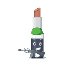 Sticker - A cartoon picture of Army brown lipstick holding machine gun