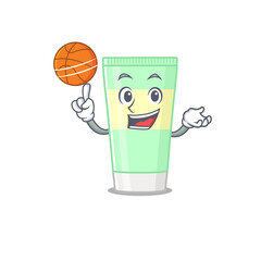 Sticker - Sporty cartoon mascot design of cleansing foam with basketball