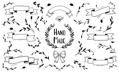 set collection labels  leaves hand draw vector 