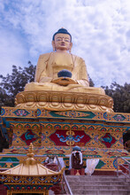 Golden Statue Of Buddha At Buddha Park, Swayambhunath, Kathmandu, Nepal
