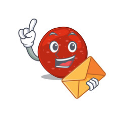 Sticker - A picture of cheerful peperoni cartoon design with brown envelope