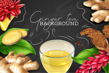 Canvas Print - Ginger Tea Chalkboard Background 