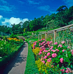 The Long and impressive mixed flower border at Inverewe bordering Lock Ewe at Poolewe in the Highlands of scotland