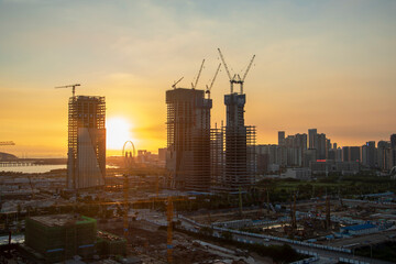 Poster - construction site at sunset