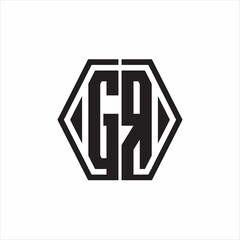 GR Logo monogram with hexagon line rounded design template on white background