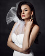 © Dmitry Lobanov - Portrait of gorgeous beautiful brunette woman in white vintage dress with big bow on shoulder and earrings