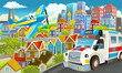 © honeyflavour - cartoon happy and funny scene in the city flying plane and car