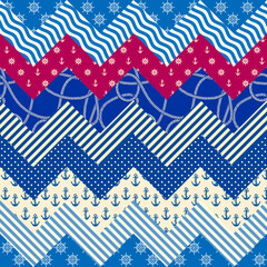 Fototapete - Patchwork seamless pattern in marine style.