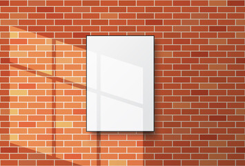 Wall Mural - Blank white poster mockup with shadow overlay.  Light from the window on the poster.