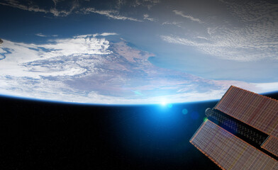 Wall Mural - view of planet earth from a space station window during a sunrise 3d rendering elements of this imag
