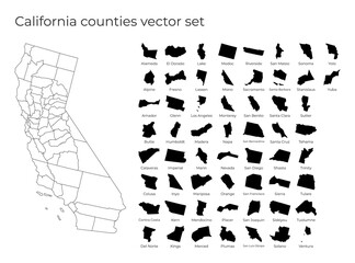 Wall Mural - California map with shapes of regions. Blank vector map of the Us State with counties. Borders of the us state for your infographic. Vector illustration.