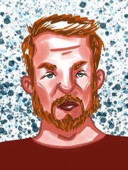 Wall Mural - Hand drawn sketch portrait of cartoon character young handsome bearded ginger man with blue eyes