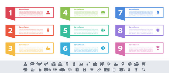 Wall Mural - Infographic design business concept vector illustration with 9 steps or options or processes represent work flow or diagram or web button banner