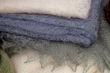 Knitted natural wool warm scarfs
