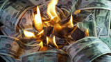 Fototapeta Tęcza - A lot of dollars in the fire, the global financial crisis and inflation, the concept