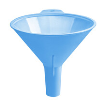 Close-up Of Blue Plastic Funnel, Isolated On White Background