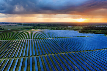 Solar panels at sunset