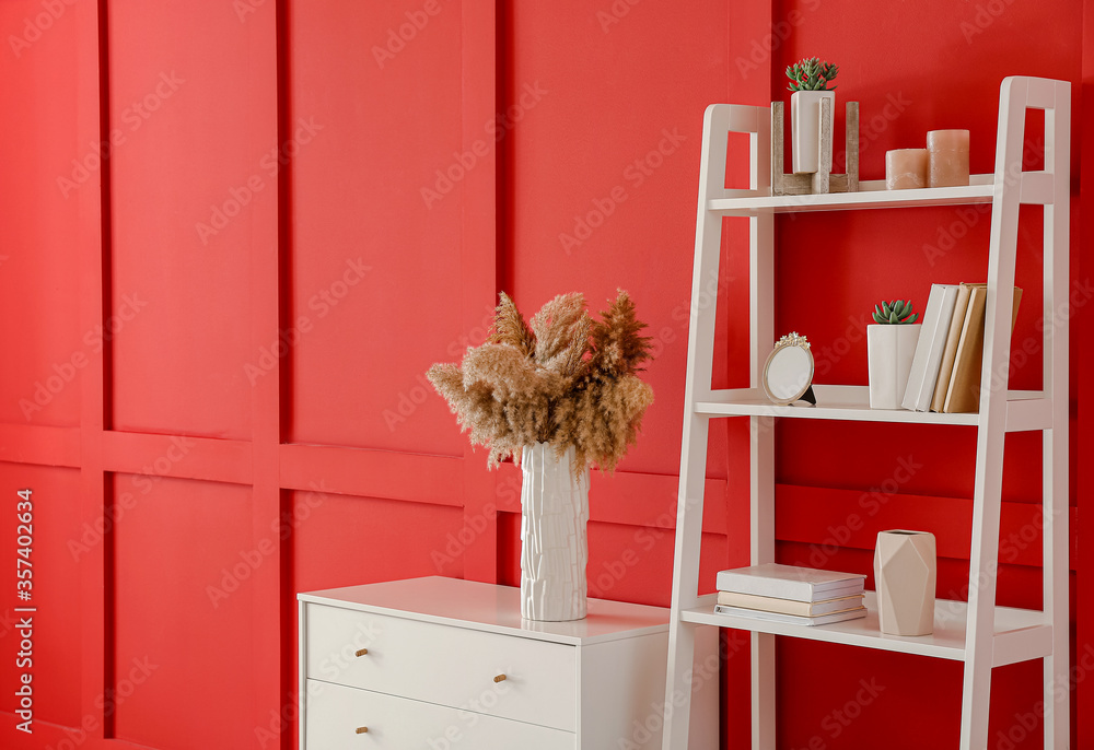 Interior of modern room with shelf unit