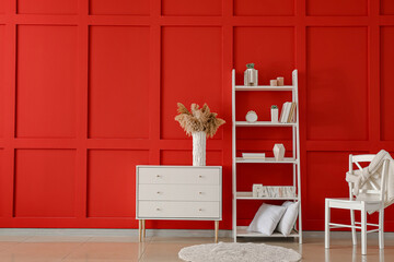 Interior of modern room with shelf unit