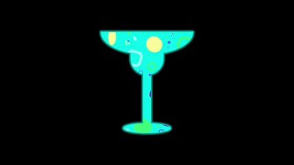 Canvas Print - Cocktail glass icon shapes color animation on black background