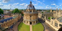 Oxford University, U.K., August 5, 2019. An Outside Shot Of Bodleian Library At Oxford University On A Sunny Day With Partly Cloudy Skies.