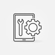 Tablet with Wrench vector Device Repair concept icon or sign in outline style