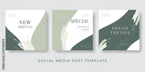 Cuadros en Lienzo Set modern square green elegant color editable social media banner template
