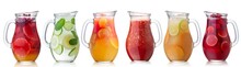 Iced Beverages And Cocktails In Glass Pitchers Isolated W Clipping Paths