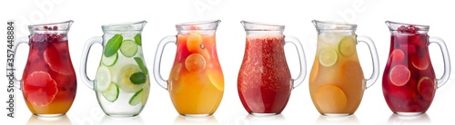 Iced beverages and cocktails in glass pitchers isolated w clipping paths Poster Mural XXL
