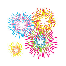 Beautiful & Bright Colorful Fireworks Flat Design Style In The Sky Vector Illustration On White Background