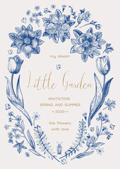 Poster - Invitation with tulips rose hips.