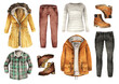 © HikaruD88 - Watercolor Fashion Illustration. set of trendy accessories. Going on a hike.Parka, shirt,pants, shoes, backpack, sweater, jeans
