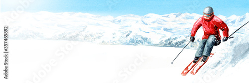 Fotografía Skier in the ski mountain resort, winter recreation and vacation concept