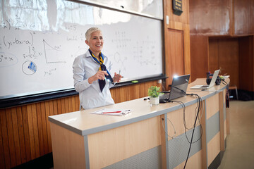 Wall Mural - Female elderly professor giving a lecture