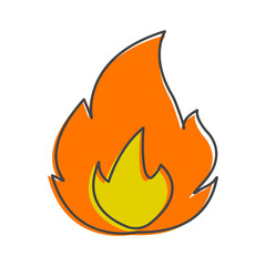 Vector fire icon cartoon style on white isolated background.