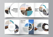 Vector layout of square covers design templates for trifold brochure, flyer, cover design, book, brochure cover. Background with abstract circle round banners. Corporate business concept template.
