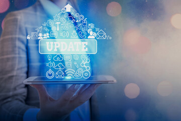 Wall Mural - text sign showing update. business photo text up to date as by adding new information or making corr