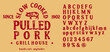 © Владимир Солонец - Hand drawn vintage retro font. Outdoor advertising of American restaurants and eateries inspired typeface. Textured unique brush script style alphabet. Letters and numbers. Vector Illustration.