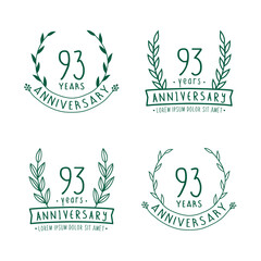 93 years anniversary logo collection. 93rd years anniversary celebration hand drawn logotype. Vector and illustration. 