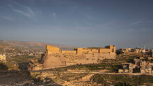 Panorama Of An Ancient Stone Castle Of The Crusaders In The City Of Karak In Jordan