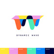 Dynamic Wavy shape visual identity company logo trademark with vibrant color scheme graphic design element