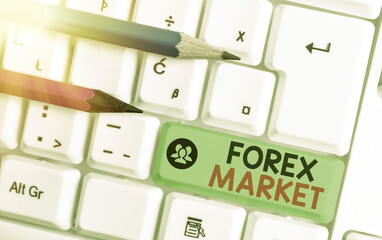 Conceptual hand writing showing Forex Market. Concept meaning global business and finance economic trends trading on the currency