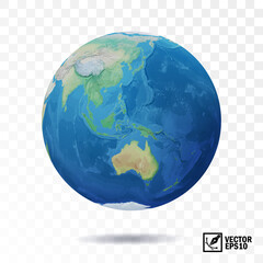 Wall Mural - 3d realistic, isolated vector earth, globe with view of the continents of australia and eurasia