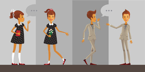 Girl and boy, teenage students. Vector illustration