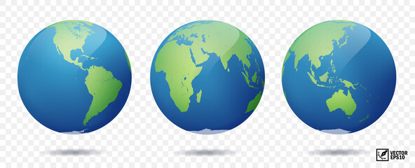 Wall Mural - 3d isolated vector earth, globe with view of the continents of north and south america, europe, asia