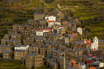 Landscape of a historical village of Piodao (Piodão) in Portugal. Piodão schist Village