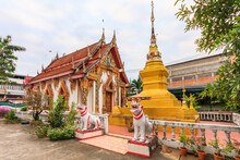 Temple Lions And Stupa, Nan, Thailand 