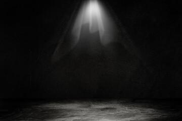 Wall Mural - empty space of studio dark room black concrete wall with spotlight for product showing.