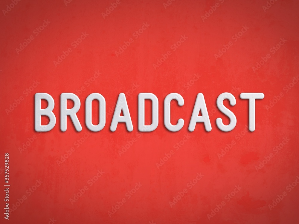 Broadcast - text on a red textured background Stock Illustration ...
