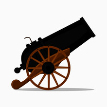 Ancient Horizontal Cannon. Illustration Of Ancient Cannon Shooting On A White Background.medieval Weapons
